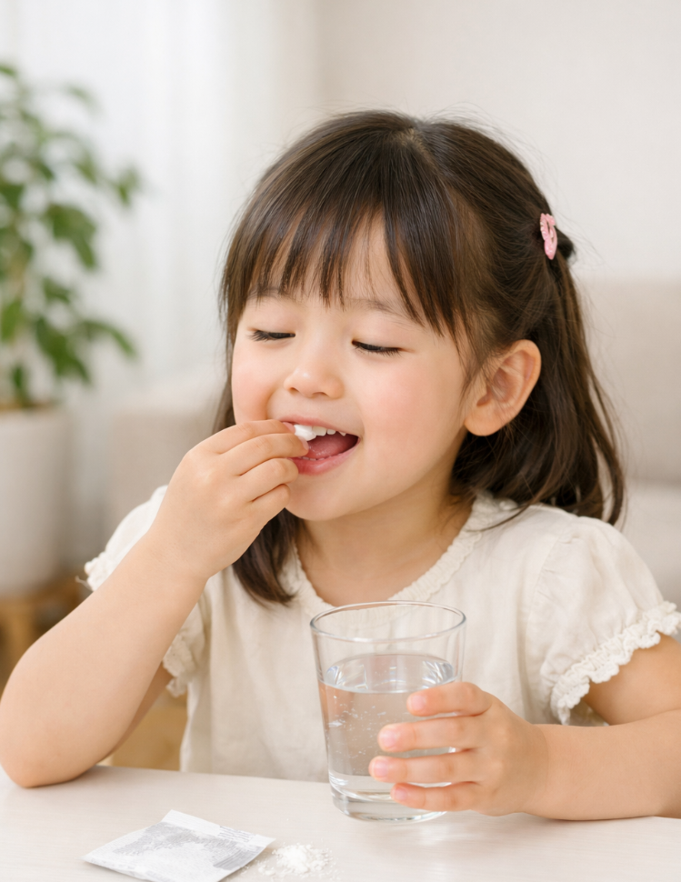 薬を飲むこども