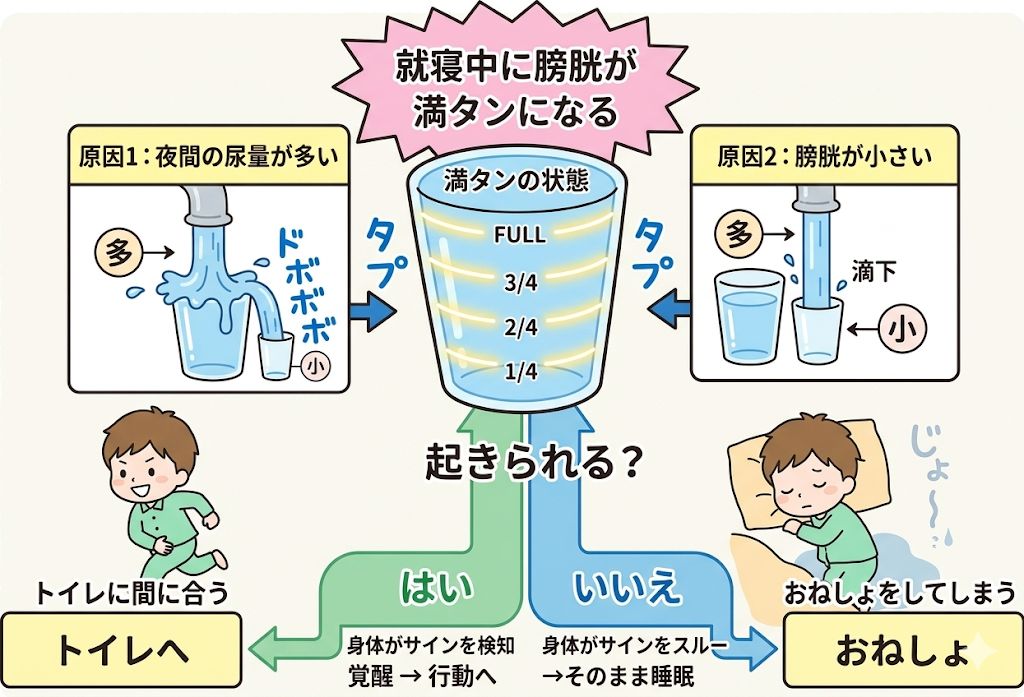 夜尿症のメカニズムのイラスト