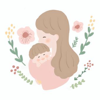 子どもを抱く女性のイラスト